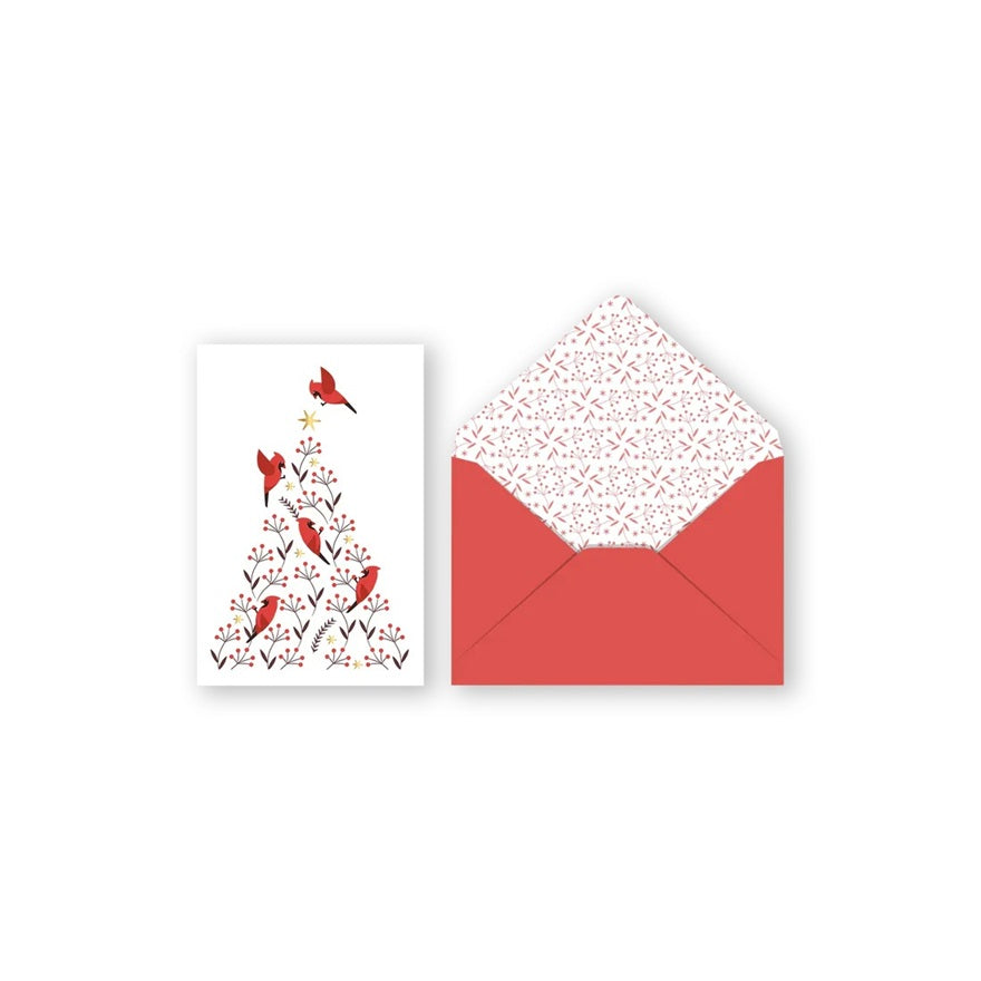 Carte de Noël sapin et cardinaux