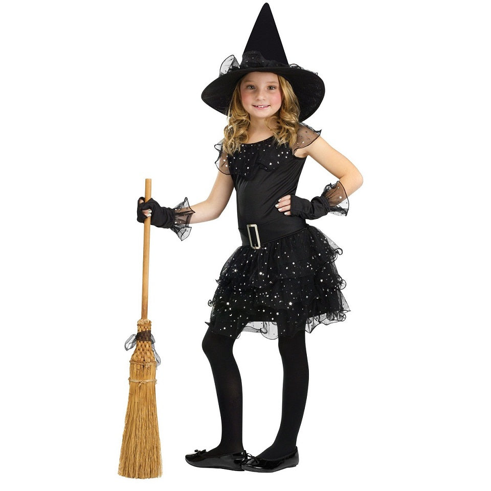 Costume enfant sorcière robe noire avec brillants
