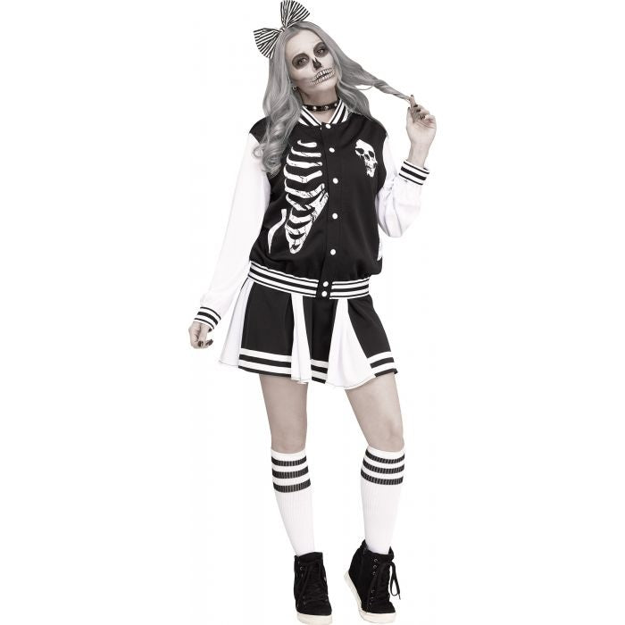 Costume femme cheerleader squelette noir et blanc
