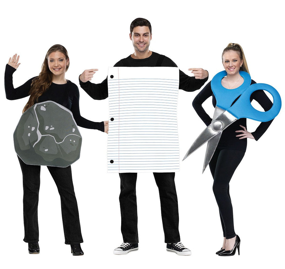 Ensemble de 3 costumes adulte roche, papier, ciseaux (STD)