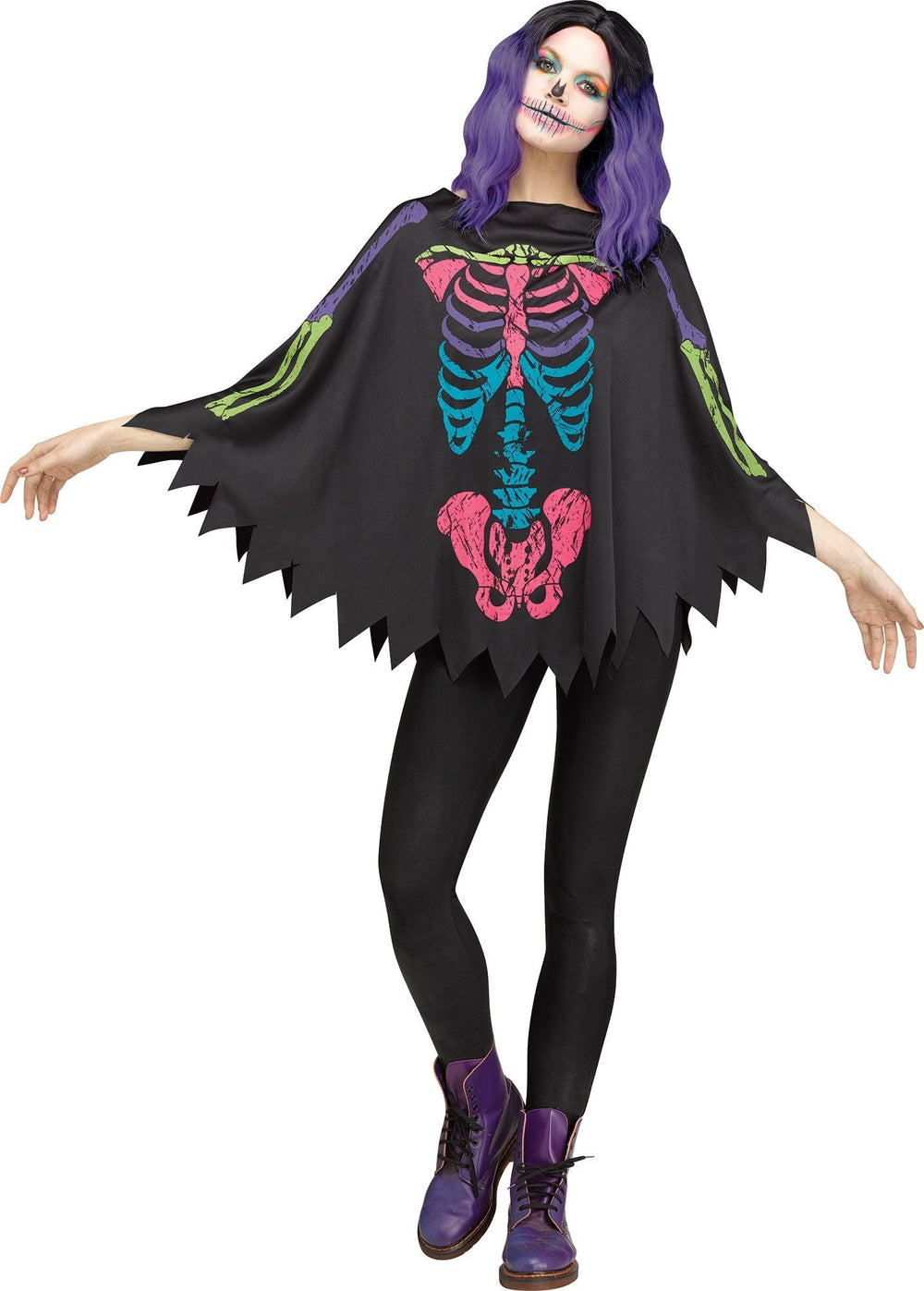 Costume femme poncho squelette coloré (STD)