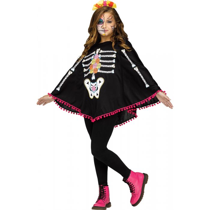 Costume enfant poncho squelette Day of the Dead