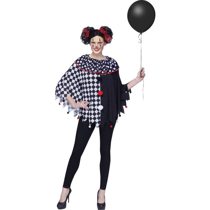 Costume femme poncho clown noir et blanc