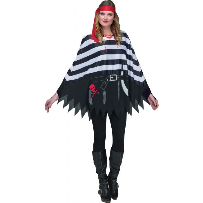 Costume femme poncho pirate noir et blanc