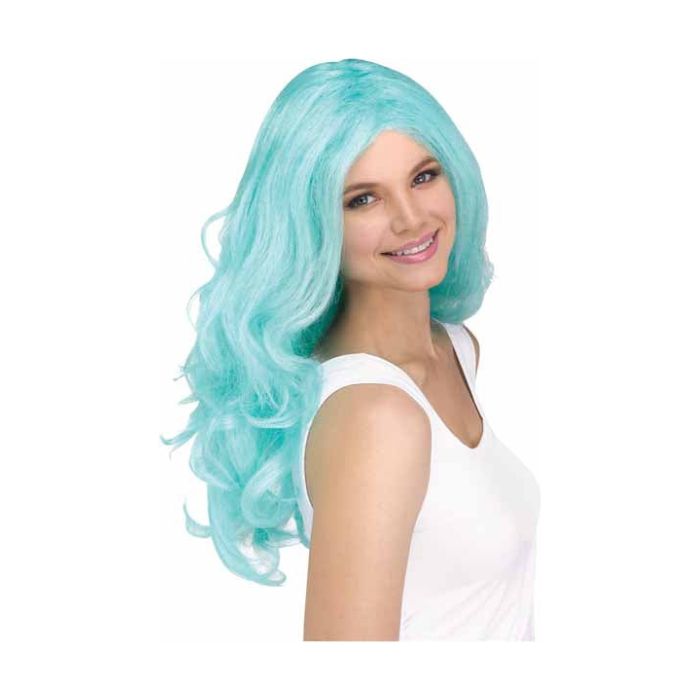 Perruque cheveux longs turquoise pour adulte