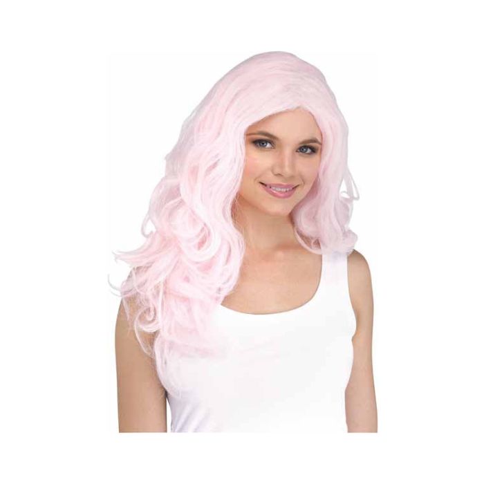 Perruque cheveux longs rose pâle pour adulte