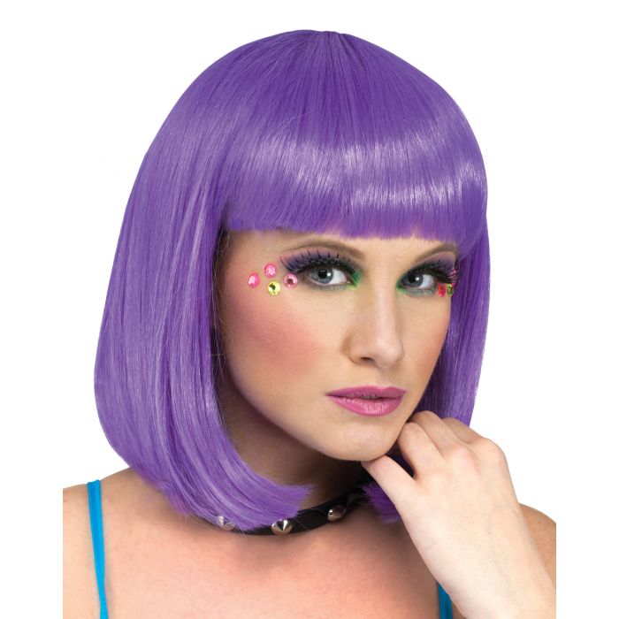 Perruque coupe carrée mauve pour femme