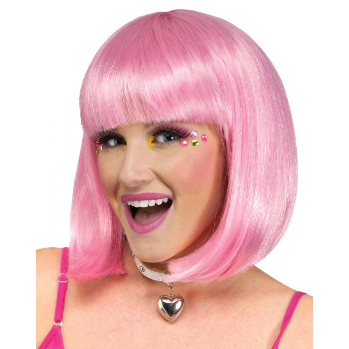 Perruque coupe carrée rose pour femme
