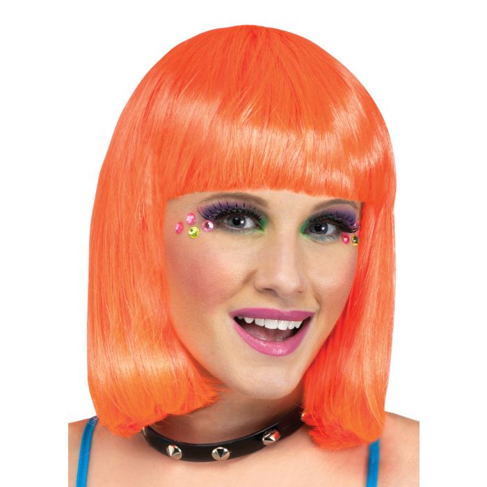 Perruque coupe carrée orange saumon pour femme