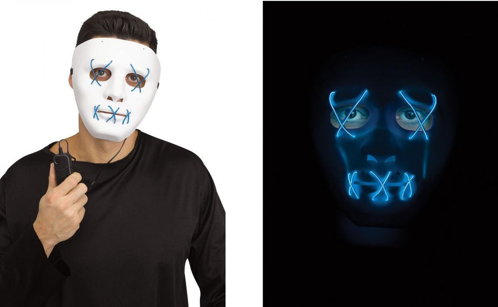 Masque blanc illuminé au DEL bleu pour adulte