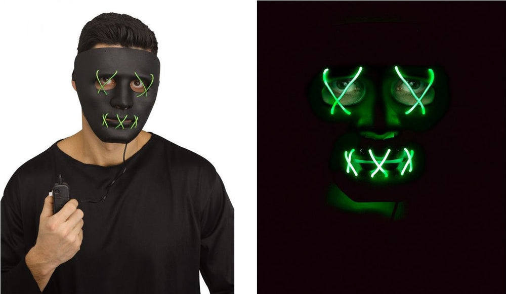 Masque noir illuminé au DEL vert pour adulte