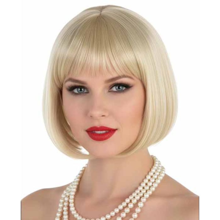Perruque adulte courte blonde avec frange
