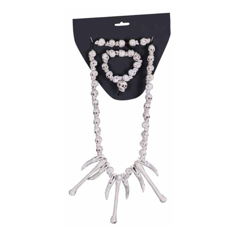 Collier et bracelet en crânes et ossements