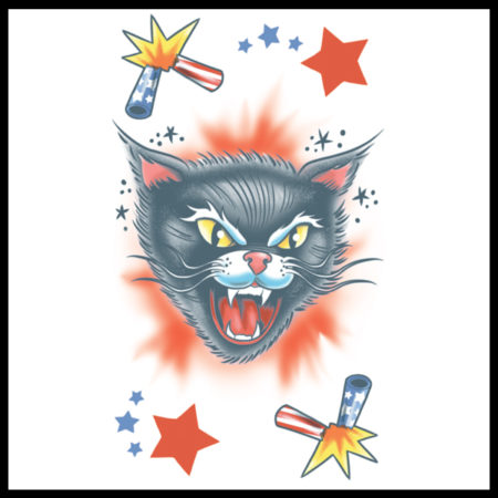 Tatouage chat noir patriotique