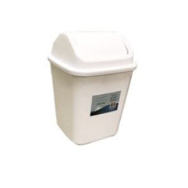 Poubelle carrée 5 L avec couvercle à rabat en plastique blanc
