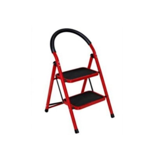 Escabeau pliable en métal rouge à 2 marches