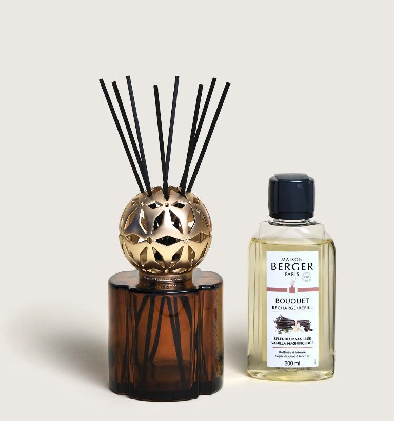 Bouquet Maison Berger diffuseur à roseaux Pomelis brun chocolat avec recharge Splendeur Vanillée 200 ml
