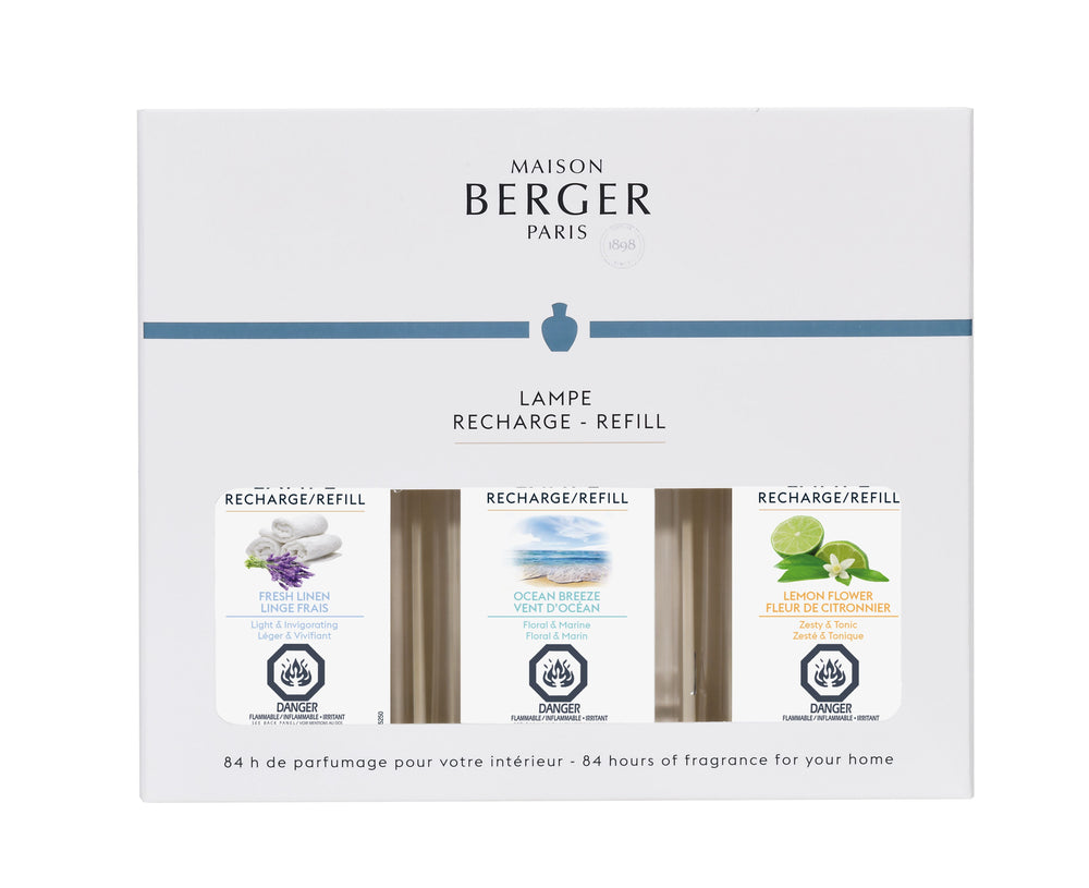 Recharge lampe Maison Berger triopack frais recharge 3 x 250 ml linge frais/vent d'océan/fleur de citronnier