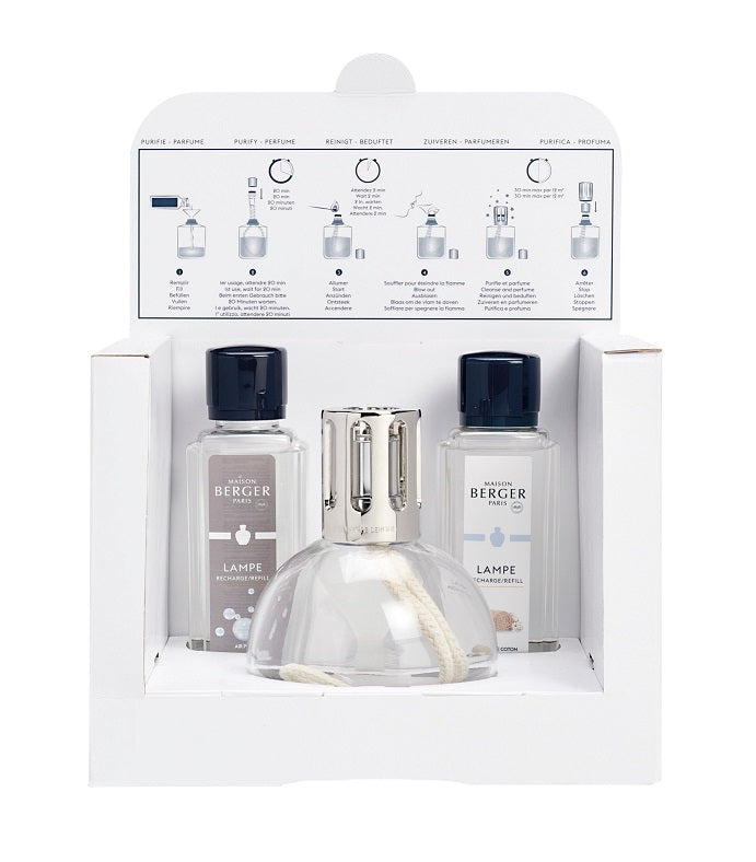 Coffret Maison Berger lampe essentiel ronde avec 2 recharges air pur/vent d'océan 250 ml