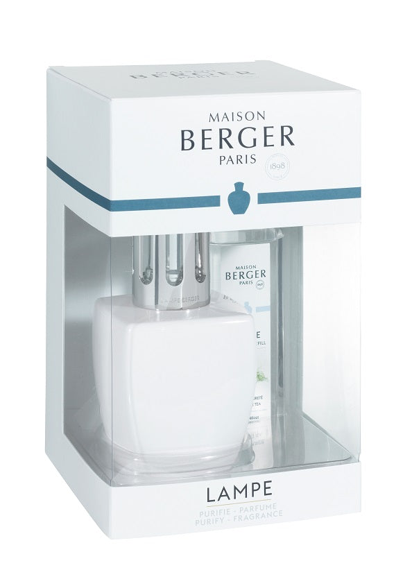 Coffret Maison Berger lampe June blanche avec recharge Thé blanc pureté 250 ml