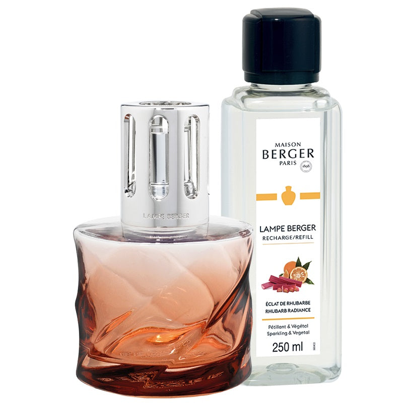 Coffret Maison Berger lampe Spirale rose ambrée avec recharge Éclat de rhubarbe 250 ml