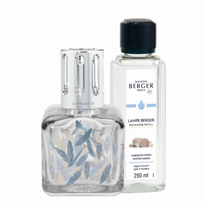 Coffret Maison Berger lampe glaçon plumes avec recharge Caresse de coton 250 ml