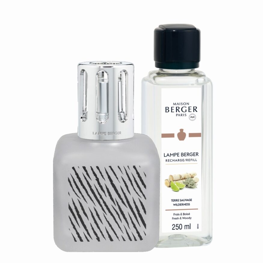 Coffret Maison Berger lampe glaçon zébrée avec recharge Terre sauvage 250 ml