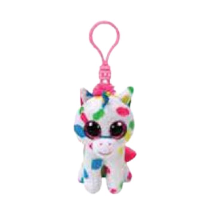 Peluche Harmonie la licorne mouchetée avec anneau