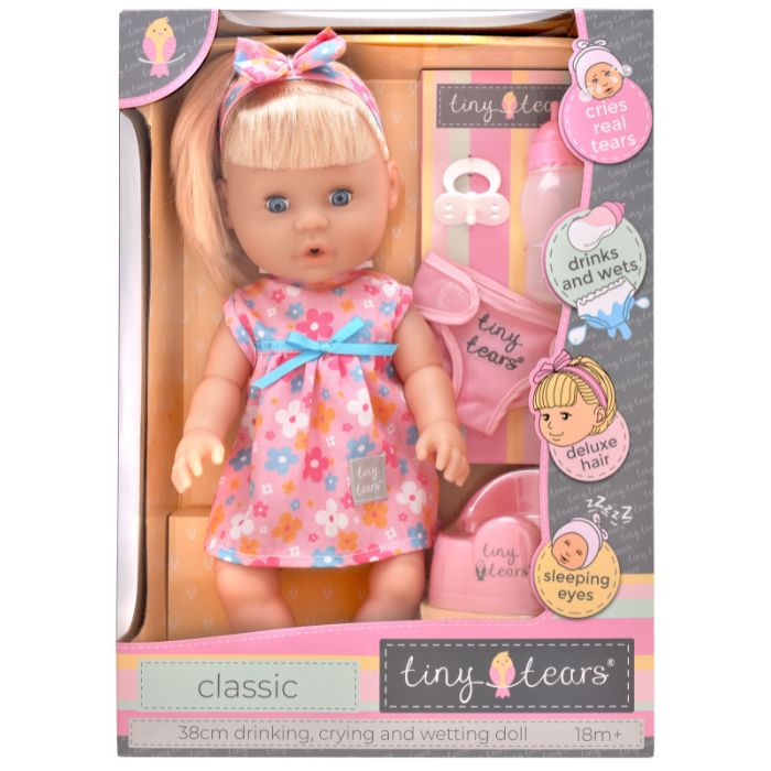 Poupée Tiny Tears 38 cm avec cheveux et qui ferme les yeux deluxe (18 mois et plus)