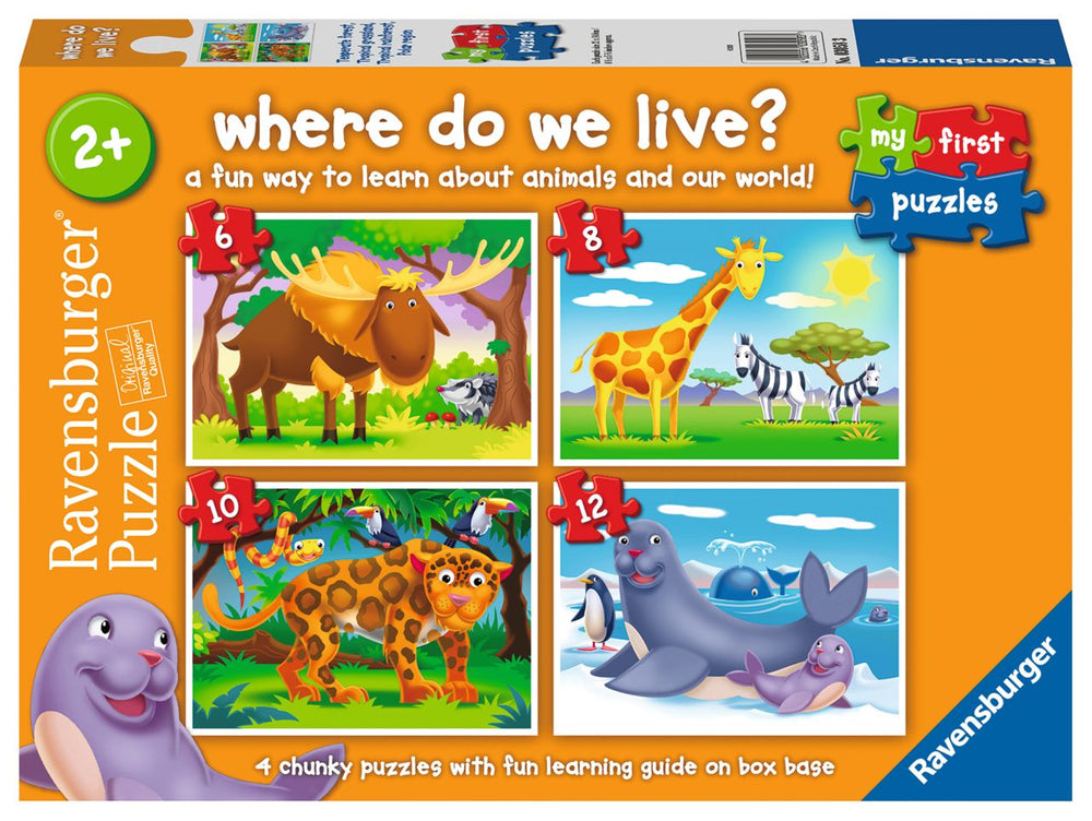 Casse-tête Ravensburger 6 à 12 morceaux Où vit-on? (boîte de 4)