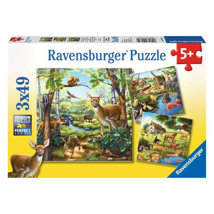 Casse-tête Ravensburger 49 morceaux animaux de la forêt, du zoo et domestiques (boîte de 3)