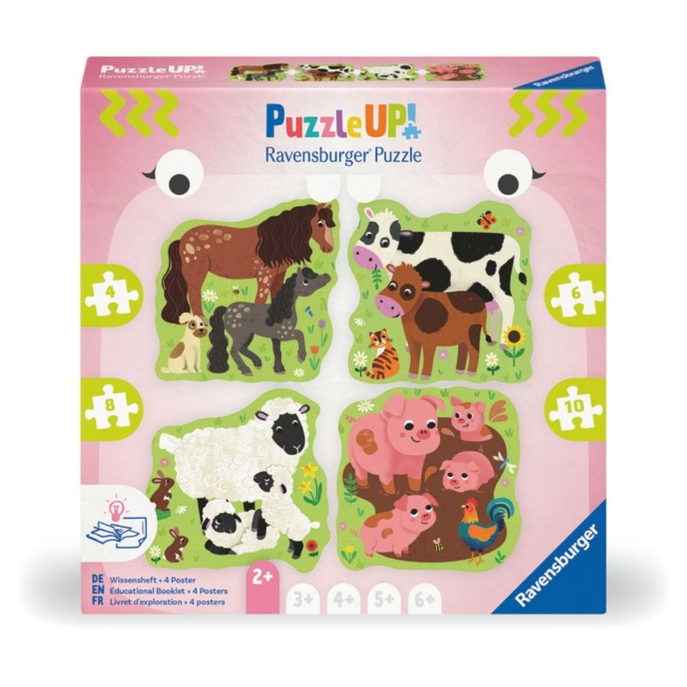 Casse-tête PuzzleUp! 4 à 10 morceaux animaux de la ferme (2 ans +, boîte de 4)
