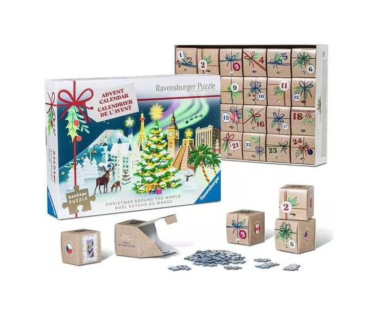 Casse-tête Ravensburger 54 morceaux calendrier de l'avent Noël autour du monde (boîte de 24)