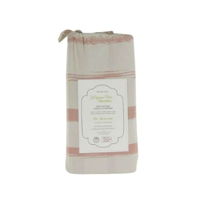 Drap contour pour lit de bébé ligné rose