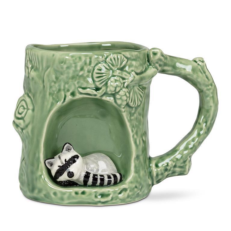 Tasse à café 12 oz verte avec raton laveur encastré