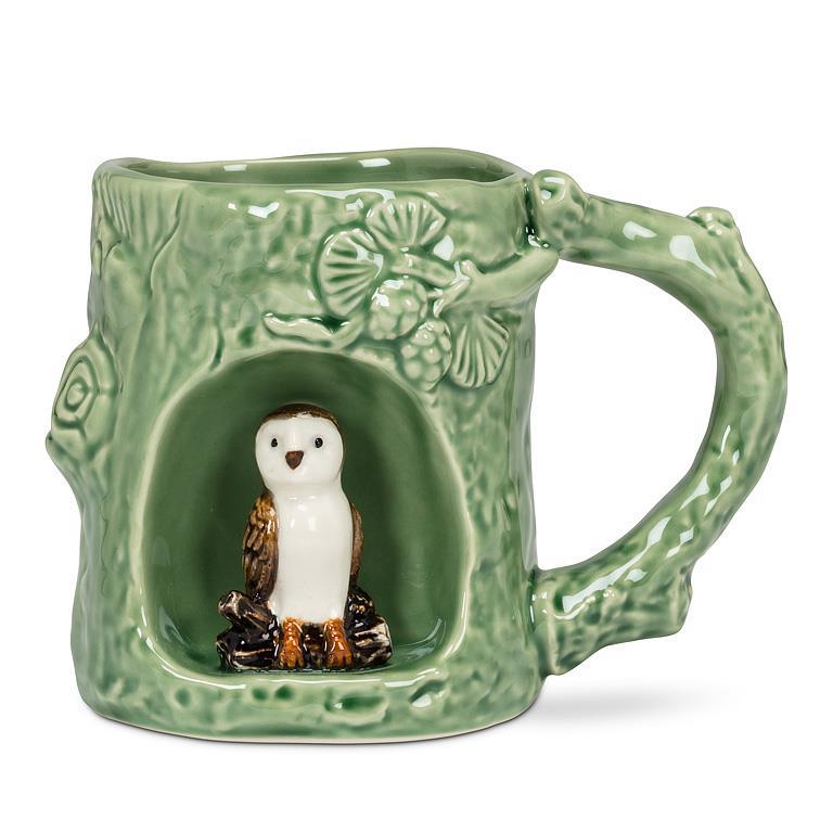 Tasse à café 12 oz verte avec hibou encastré