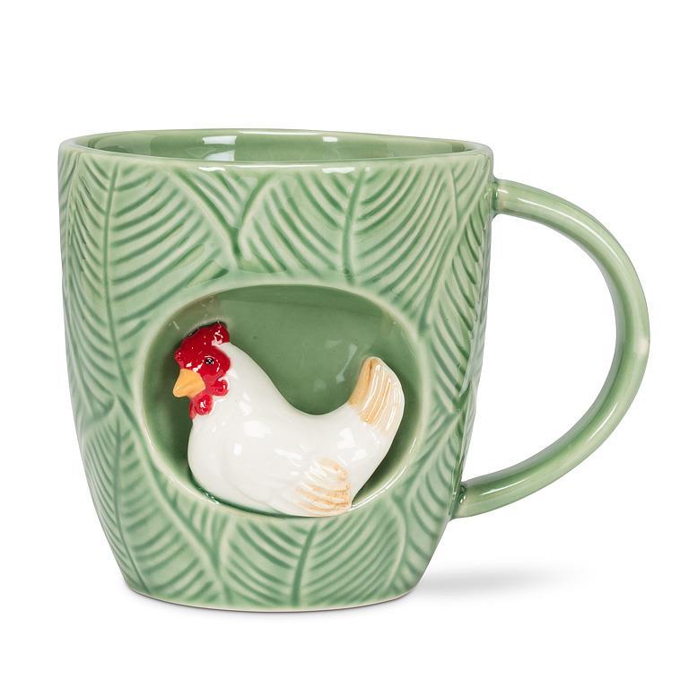 Tasse à café 12 oz verte imitant un tronc d'arbre avec une poule dans une alcôve