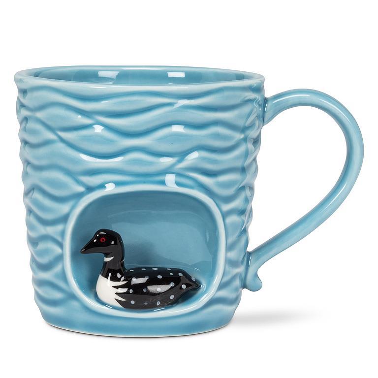 Tasse à café 14 oz bleue avec huard encastré