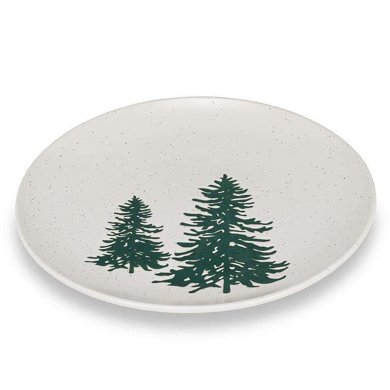 Assiette en grès 8 po ivoire et sapins verts