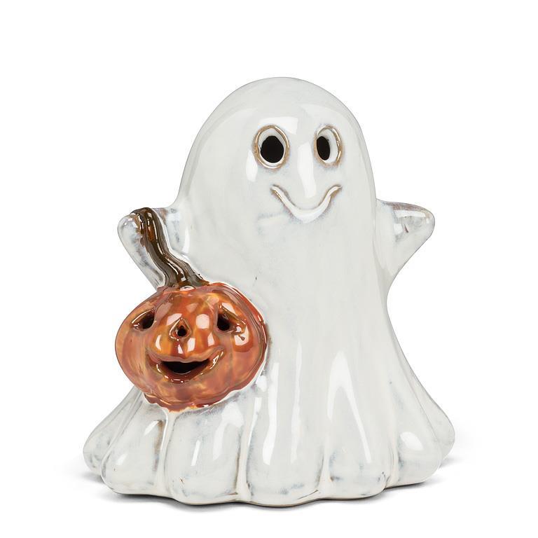 Fantôme en porcelaine 5 po avec citrouille