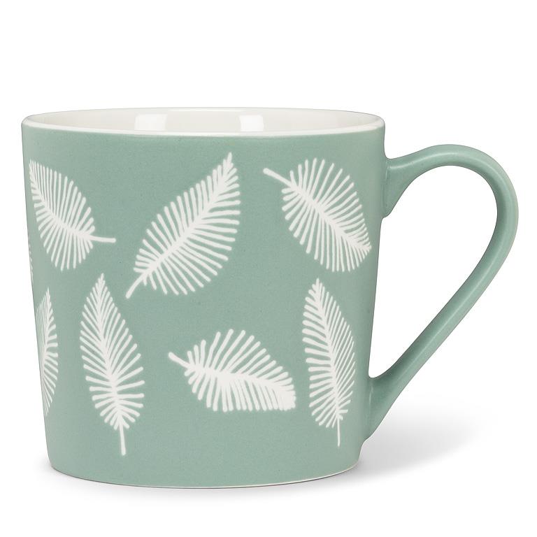 Tasse 13 oz verte avec plumes blanches