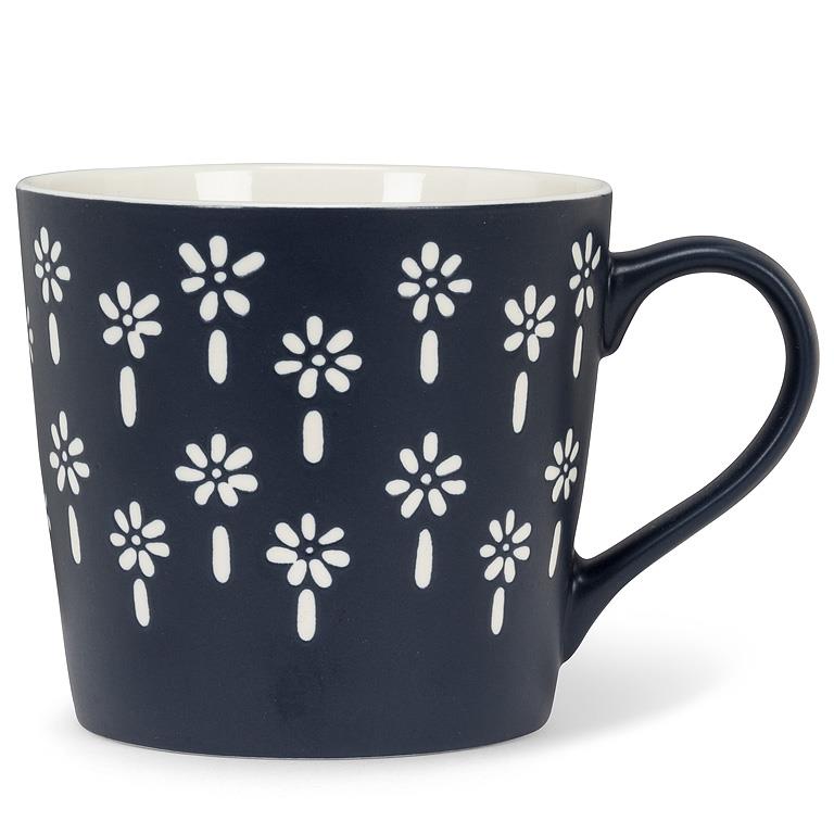 Tasse 13 oz marine avec fleurs blanches