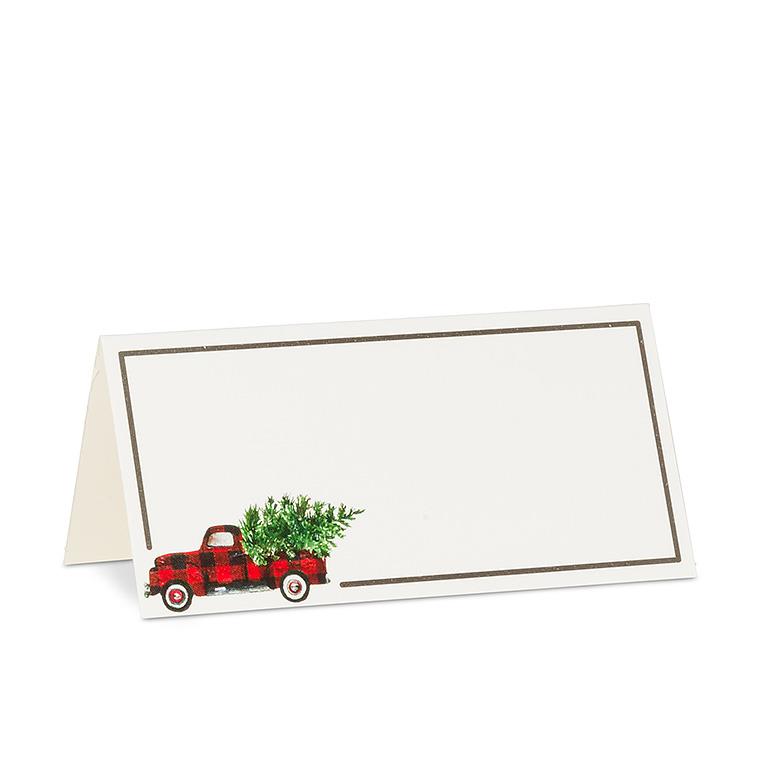 Marque-place 1,5 po x 3 po camion à carreau et sapin de noël