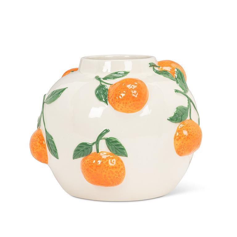 Vase 7 po en porcelaine blanche avec motifs d'oranges