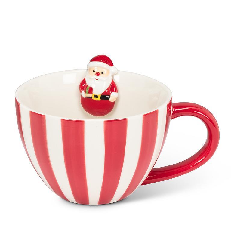 Tasse à café 12 oz rayée rouge et blanc avec père Noël