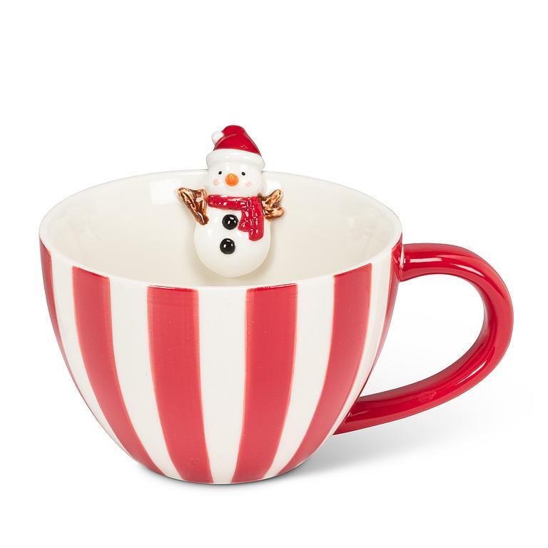 Tasse à café 12 oz rayée rouge et blanc avec bonhomme de neige