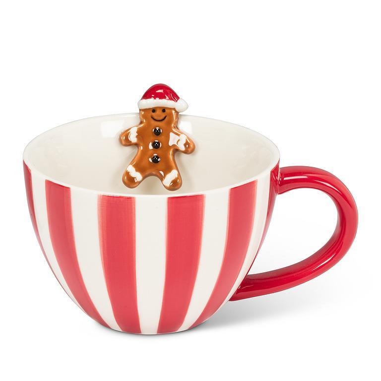 Tasse à café 12 oz rayée rouge et blanc avec bonhomme en pain d'épice
