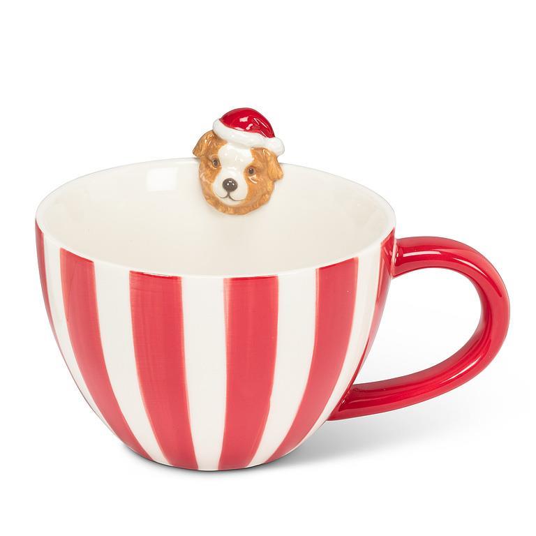 Tasse à café 12 oz rayée rouge et blanc avec chien festif