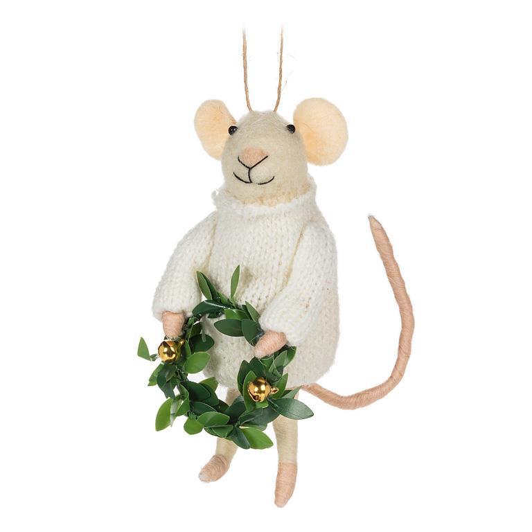 Ornement 5 po souris avec couronne de Noël
