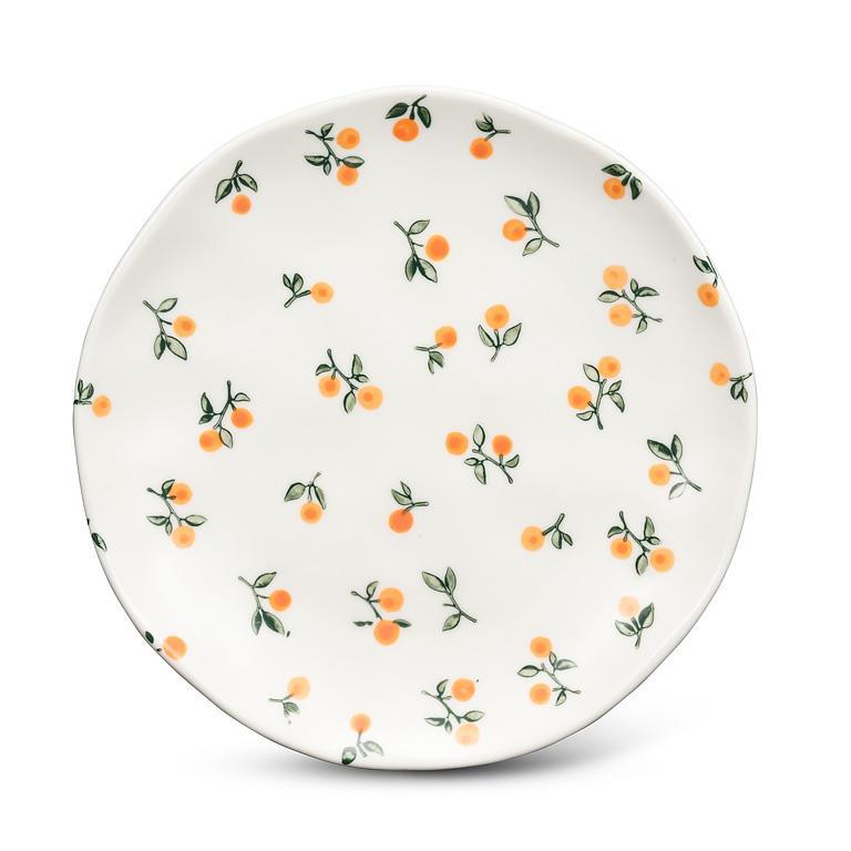 Assiette en porcelaine 6 po blanche avec motif orange